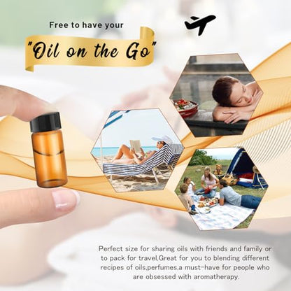 100 Pack,Glass Essential Oil Bottle with Screw Caps,Empty Refillable Travel Glass Liquid Sample Vial Labs Preservation Storage Leakproof Vials Test Container with Black Screw Caps (Amber, 5ml) - color: Amber, size: 5ml