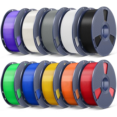 SUNLU PLA Plus 3D Printer Filament, 1.75mm, 10 Colors - color: Black+white+grey+transparent(white+red+blue+green+yellow+orange+purple), size: 10 kg