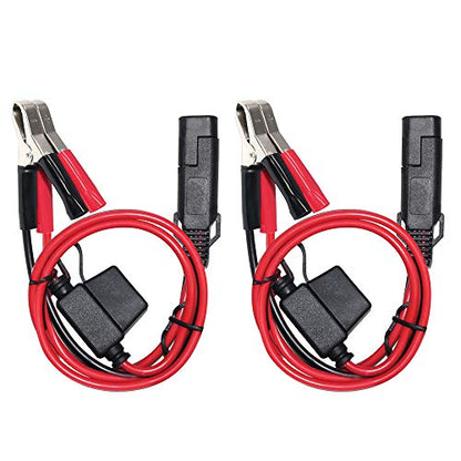 SPARKING 1.5FT 12V Battery Alligator Clip to SAE 2Pin Quick Disconnect Cable SAE to Battery Clamp Cable 7.5A Fuse (2 PACK) - size: 2 PACK