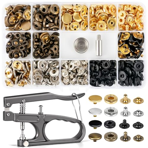 Alritz 100 Set Leather Snap Fasteners Kit 12.5mm 4 Colors with Press Pliers - style: 12.5mm+Pliers