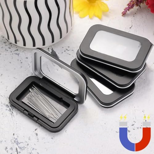 Magnetic Sewing Needle Case - Portable Black Embroidery Needle Organizer Box, Secure Storage for DIY Sewing & Craft Tools, Travel-Friendly (8x5x1.3 cm)