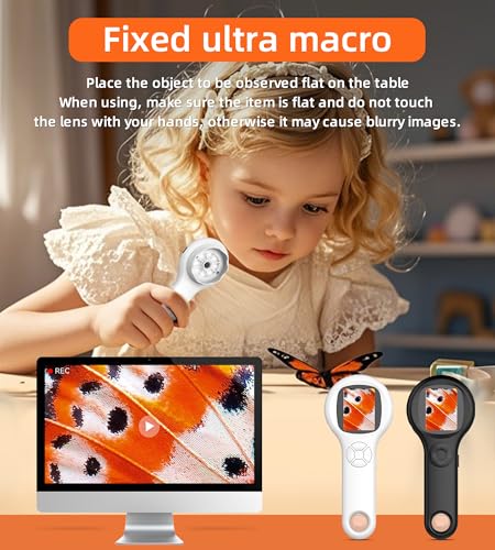 Microscope for Kids, Portable Digital Microscope with 500X Magnifying Glass, Handheld Camera Mini Pocket Magnification, Educational Christmas Birthday Gifts for Ages 4 5 6 7 8 9 10 11 12 - color: Milky white Rabbit