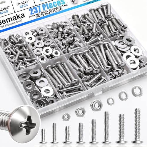 Nuts and Bolts Assortment Kit, 304 Stainless Steel Bolts 8 Sizes #6-32#8-32#10-24 Phillips Pan Head Machine Screws, Assorted Bolts, Nuts and Washers Kit (237PCS) - size: SS #6 #8 #10