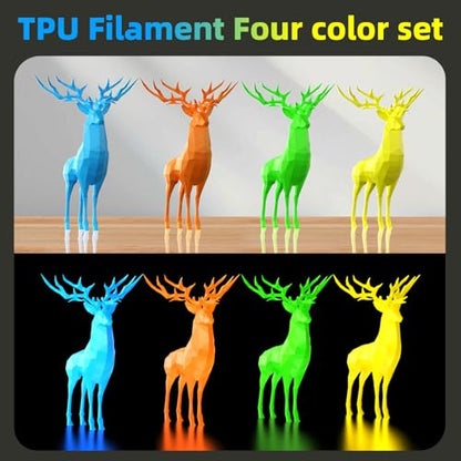 95A TPU 3D Printer Filament Bundle,Glow in The Dark 250g 4 Spools - color: Blue+green+orange+yellow