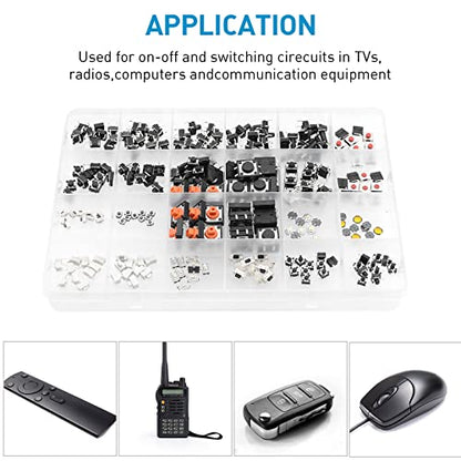 240 Pcs 24 Value Micro Momentary Tactile Switch Assortment Kit - style: 240 Pcs 24 Value