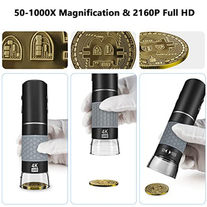 4K 3840x2160P Wireless Digital Microscope, Handheld HD USB Inspection Camera Endoscope 50x-1000x Magnification, Compatible with iPhone iPad Android Phone Tablet Windows Mac (with Stand)