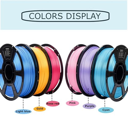Silk PLA Filament Bundle 6KG, Shiny 3D Printer Filament 1.75mm - color: Silk Gold+cyan+purple+pink+light Blue+rose Red