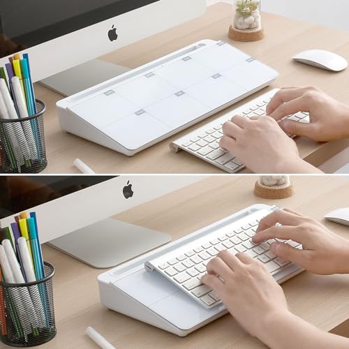 TSJ OFFICE Desktop Whiteboard Dry-Erase-Board - Computer Keyboard Stand White Board Surface Pad with Drawer, Desk Organizers with Accessories for Office, Home, School Supplies - color: White Base/Glass-weekly Calendar