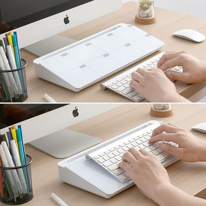 TSJ OFFICE Desktop Whiteboard Dry-Erase-Board - Computer Keyboard Stand White Board Surface Pad with Drawer, Desk Organizers with Accessories for Office, Home, School Supplies - color: White Base/Glass-weekly Calendar
