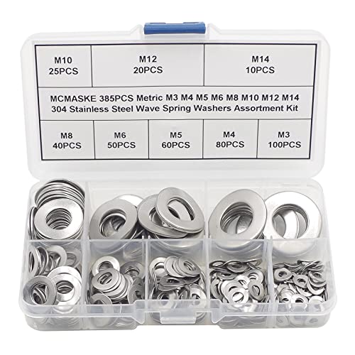 385PCS Metric M3 M4 M5 M6 M8 M10 M12 M14 304 Stainless Steel Wave Spring Washers Assortment Kit