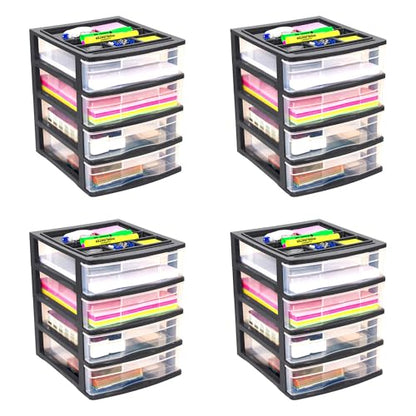 Gracious Living 4-Drawer Desktop/Countertop Organizer, Black/Clear, 4 Pack - size: 4 Pack