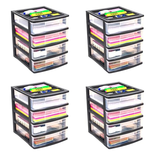 Gracious Living 4-Drawer Desktop/Countertop Organizer, Black/Clear, 4 Pack - size: 4 Pack