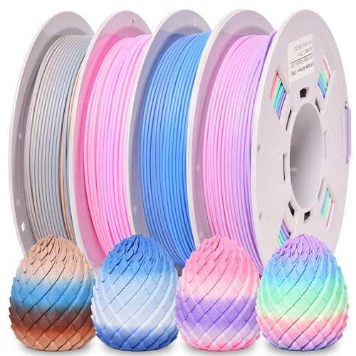 PINBALL Matte Rainbow PLA 3D Printer Filament 1.75mm, Matte Surface Multicolor PLA Filament 1.75mm, 250g Spool, 4 Rolls, Blue-Brown+Blue-White+Red-Purple+Matte Rainbow Color - color: Pla-250g*4-matte Rainbow, size: PLA-250g*4