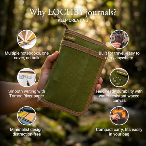 LOCHBY® Pocket Journal | Tomoe River 3.5" x 5.5" Notebook | Waxed Canvas | Ideal for Travelers & Daily Use, Fits Field Notes, Moleskine Cahier - color: Olive, size: Pocket-size Zipper