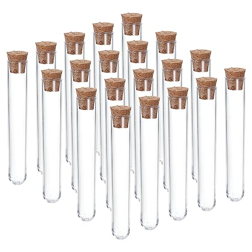 PATIKIL 6ml Plastic Test Tubes with Cork Stoppers, 20Pcs 78x13mm Tubes for Scientific Party Decoration Candy Bead Storage Bath Salt Lab Use, Clear - size: 78x13mm