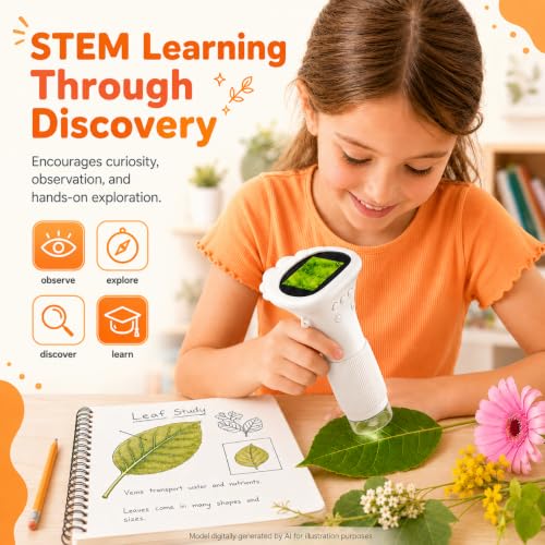 1000X Microscope for Kids, 2'' Screen Kids Wonder Quest Microscope Camera - color: White