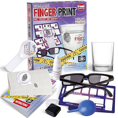 Detective Fingerprint Kit for Kids Ages 8-12, FunKidz Spy Gear Pretend Play STEM Science Kit Project with Crime Scene Investigations Educational Class Tools for Boys Girls