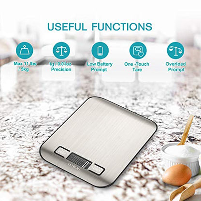 Ultrean Food Scale, Digital Kitchen Scale with LCD Display, Weight Grams and Ounces for Baking Cooking and Meal Prep, 6 Units with Tare Function, 304 Stainless Steel, 11lb (Batteries Included) - size: Medium