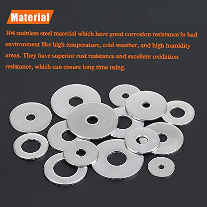 HELIFOUNER 100 Pieces M6x20x1.5mm Fender Washers, 304 Stainless Steel Large Fender Washers, Inner Diameter 6mm, Outer Diameter 20mm, Thickness 1.5mm - size: M6x20x1.5mm