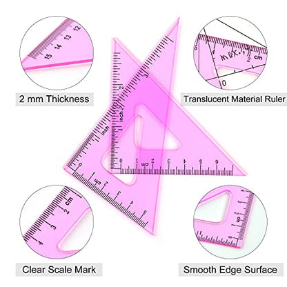 Coopay 4 Pcs Math Geometry Tool Set, Clear Acrylic Drawing Tool, Pink - color: Pinkish-Purple, size: 6 Inch