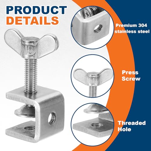 HARFINGTON 2Pcs 304 Stainless Steel C Clamps 20mm Square Mini Tiger Clamp - size: 20mm
