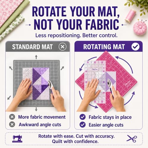 The Quilted Bear Rotating Cutting Mat 18" x 18" - Square 360° Rotating Self Healing Mat with Innovative Locking Mechanism for Quilting & Sewing Your Choice of Colours Available! (Pink) - color: Pink, size: 18"L x 18"W