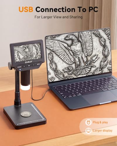 Elikliv Microscope, 4.3'' Digital Coin Magnifier with Lights for Adults - color: Grey