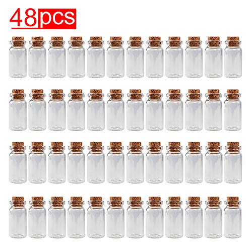 Super Z Outlet Mini Clear Glass Jars Bottles with Cork Stoppers for Arts & Crafts, Projects, Decoration, Party Favors - Size: 1-1/2" Tall X 3/4 Inches Diameter (48 Count) - size: 48 Count