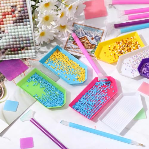Affrolling 90 Pcs Diamond Art Tools, Drill Pens Trays Glue Clay - color: Bright Colors