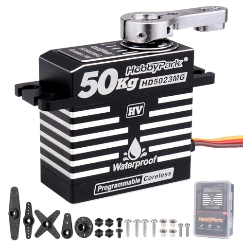 HobbyPark Waterproof 50KG High Torque RC Servo Coreless Motor 8.4V HV Servo Metal Gears Stainless Steel Programmable for 1/8 1/10 1/12 RC Crawlers RC Trucks RC Cars Buggy Robotic Control Angle 180°