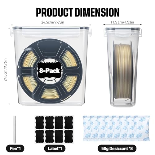 8 Pack 3D Printer Filament Storage Box Set,4 L,Black Seal - color: Black Seal