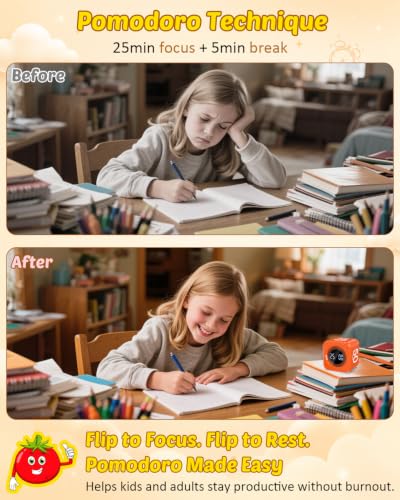 Digital Pomodoro Timer Cube 5/10/25/50min Preset, Silent & Sound Alarm - color: Orange