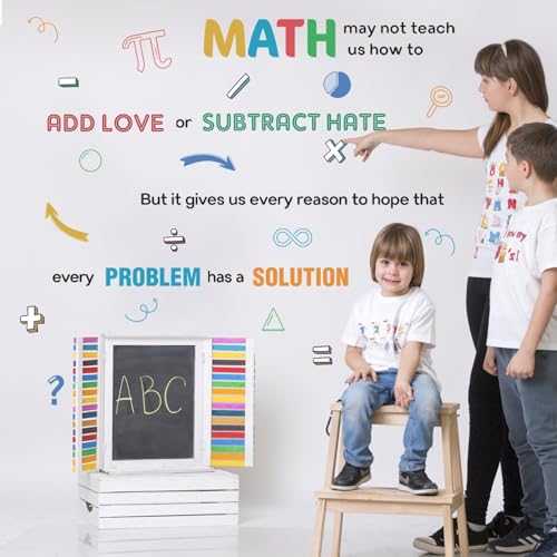 LHIUEM 62pcs Math Wall Stickers Colorful Mathematics Wall Decals Peel and Stick Math Symbols Pattern Kids Stickers Gift Motivational Quotes Wallpapers Problem Solution Sticker for Classroom Nursery - color: Math Wall Sticker