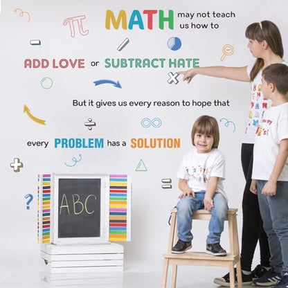 LHIUEM 62pcs Math Wall Stickers Colorful Mathematics Wall Decals Peel and Stick Math Symbols Pattern Kids Stickers Gift Motivational Quotes Wallpapers Problem Solution Sticker for Classroom Nursery - color: Math Wall Sticker