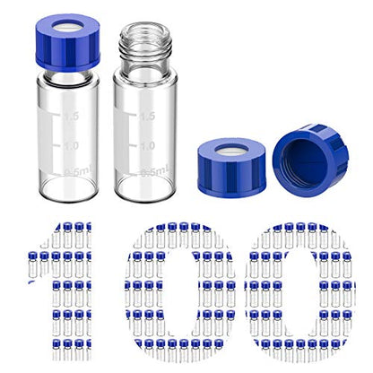 Membrane Solutions 2mL Autosampler Vials, 9-425 GC/HPLC Vials, 100 Pcs - size: Clear Vial & Pre-slit Blue PTFE septa