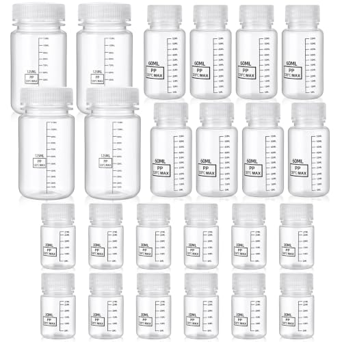 24 Pcs Plastic Sample Bottles with Lid, Reagent, 1oz+2oz+4oz, Transparent - color: Transparent, size: 1oz+2oz+4oz