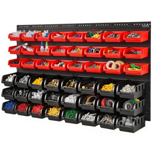 VEVOR 48-Bin Wall Mounted Storage Bins Parts Rack Organizer Garage Shop Tool Organizer for Screws, Nuts, Bolts, Nails, Beads, and Small Hardware Parts, With Wall Panels