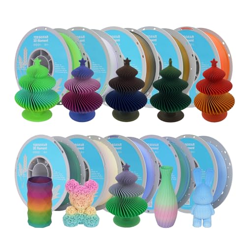 Matte Rainbow PLA 3D Printer Filament, 10 Rolls,1KG Spool(2.2lbs) 1.75mm 3D Printing Multicolor Gradient Filament Bundle for Most FDM 3D Printers,10 Different Matte Rainbow Colors - color: 10*1kg Matte Rainbow 2