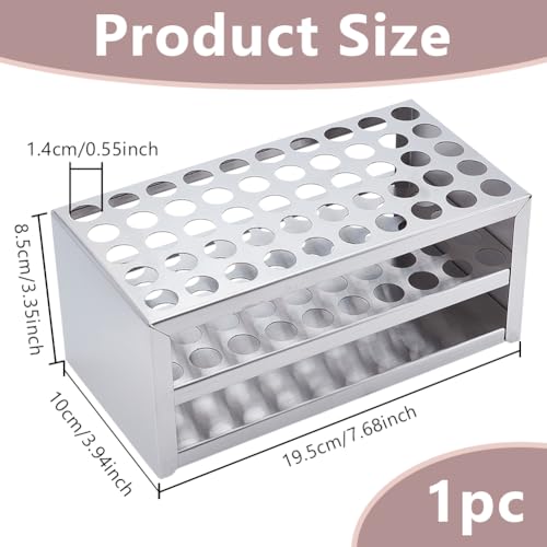 UNICRAFTALE Stainless Steel Test Tube Rack 50 Holes Round Holes Test Tube Holder Hole Diameter 14mm 3 Layer Lab Stand Display Rack for Classroom School Lab Supplies - size: 19.5x10x8.5cm