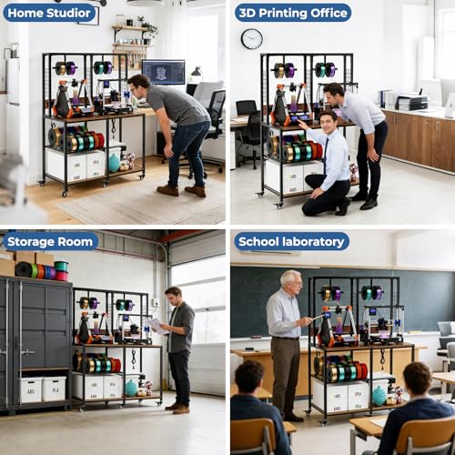 Dual 3D Printer Stand with Filament Storage Workstation Heavy Duty Mobile 3D Printer Table Workbench T-Shaped Spools Holder Rack - color: Black-3