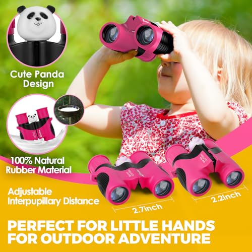 Binoculars for Kids, Toys for 3-12 Year Old Girls and Boys, Bird Watching Hiking 4 5 6 7 8 9 Year Old Girl Boy Christmas Birthday Gifts, Outdoor Toys for Kid Set with Magnifying Glass & Compass - color: Rose Red