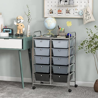 COSTWAY 10 Drawer Rolling Storage Cart, Utility Cart with Lockable Wheels - color: Mixed Black, size: 10 Drawer