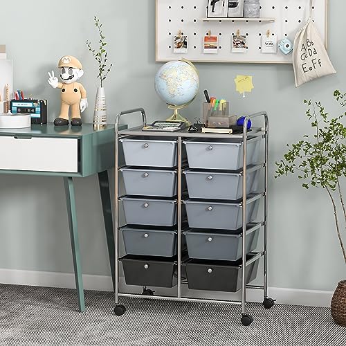 COSTWAY 10 Drawer Rolling Storage Cart, Utility Cart with Lockable Wheels - color: Mixed Black, size: 10 Drawer