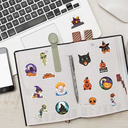 110 PCS Halloween Stickers, Vinyl Waterproof Cute Cartoon Halloween Stickers, Halloween Crafts Games Gifts Treats Party Supplies Goodie Bags Stickers for Teens Students Adults - color: Halloween