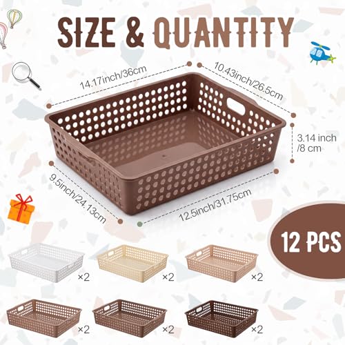 Geetery 12 Pack Classroom Storage Baskets with Handle,Gradient Brown - color: Gradient Brown