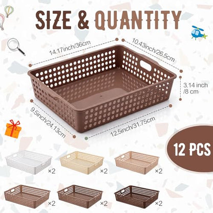 Geetery 12 Pack Classroom Storage Baskets with Handle,Gradient Brown - color: Gradient Brown