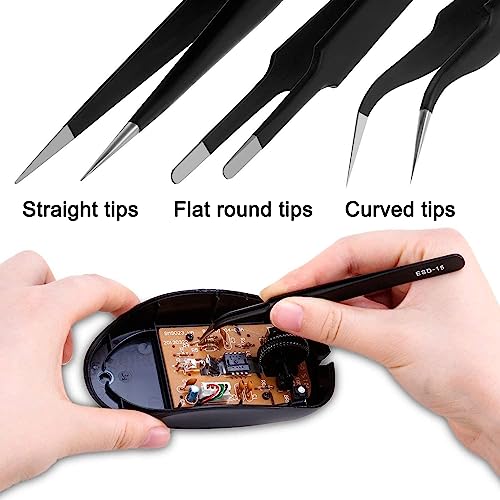 Precision Tweezers Set - 6PCS Anti Static Electronics Tweezers Soldering