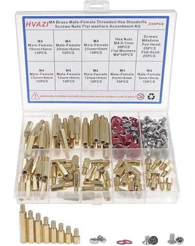 230PCS M4 Brass Male-Female Hex Standoffs, Screws Nuts & Washers Kit - size: M4