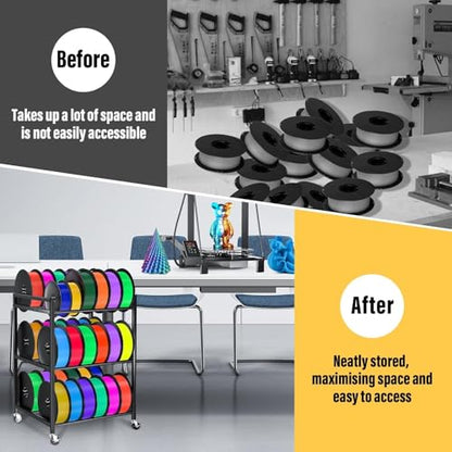 3D Printer Filament Storage Rack,Rolling Filament Spool Holders with Wheels,3-Tier Heavy Duty 3D Filament Storage Rack for PLA/ABS/TPU/Nylon,Filaments Organzied for Home,Office Workshop,Studio