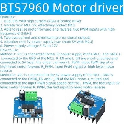 2Pcs BTS7960 43A High Power H-Bridge Motor Driver Module